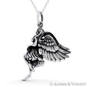 Winged Angel of Seduction 3D Charm Pendant in Oxidized .925 Sterling Silver